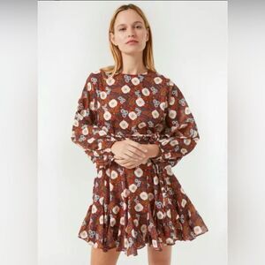 RHODE Floral Long Sleeve Tiered Mini Dress Boho Size M